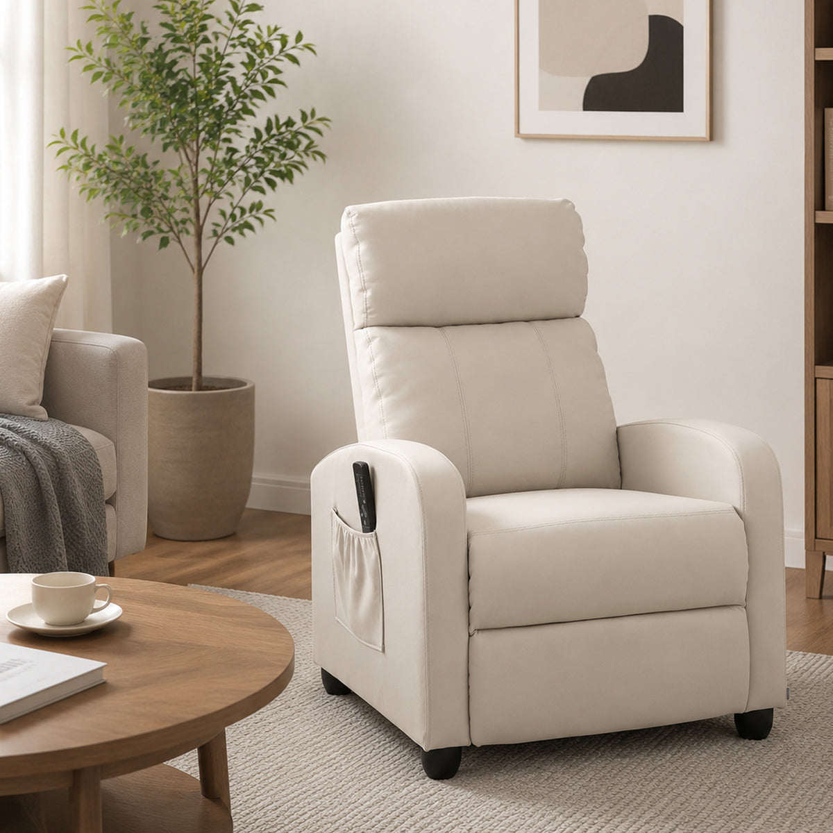 Fauteuil de Relaxation et Massage avec Inclinaison Manuelle Dossier Repose-Pied réglable revêtement synthétique Crème