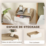 Lot de 2 tables de chevet murales, tables de nuit avec tiroir et plateau à rebords surélevés, 40x30x19,5cm, bois naturel