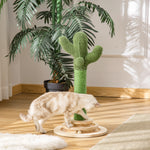 Arbre à chat griffoir forme de cactus en sisal naturel pompon suspendu et plateforme de jeu boules Ø 32 x 60 cm vert-1