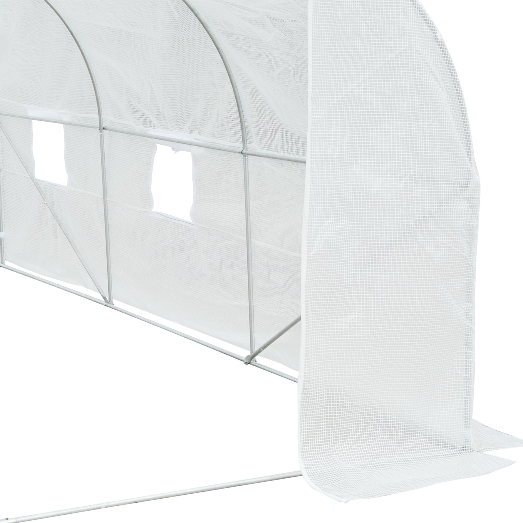Serre Tunnel de Jardin 10,5 m² dim. 3,5L x 3l x 2H m Porte + 6 fenêtres enroulables Acier galvanisé bâche PE Haute densité Blanc