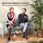Banc de jardin 2 places, banc extérieur jardin en acier avec dossier ajouré, 127 x 63 x 85 cm, bleu