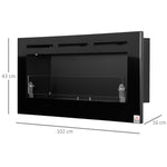Cheminée bioéthanol Murale encastrable brûleur 2,8 L, environ 3,5 h de durée de combustion dim. 102L x 16l x 43H cm Couverture 25-30 m² Métal