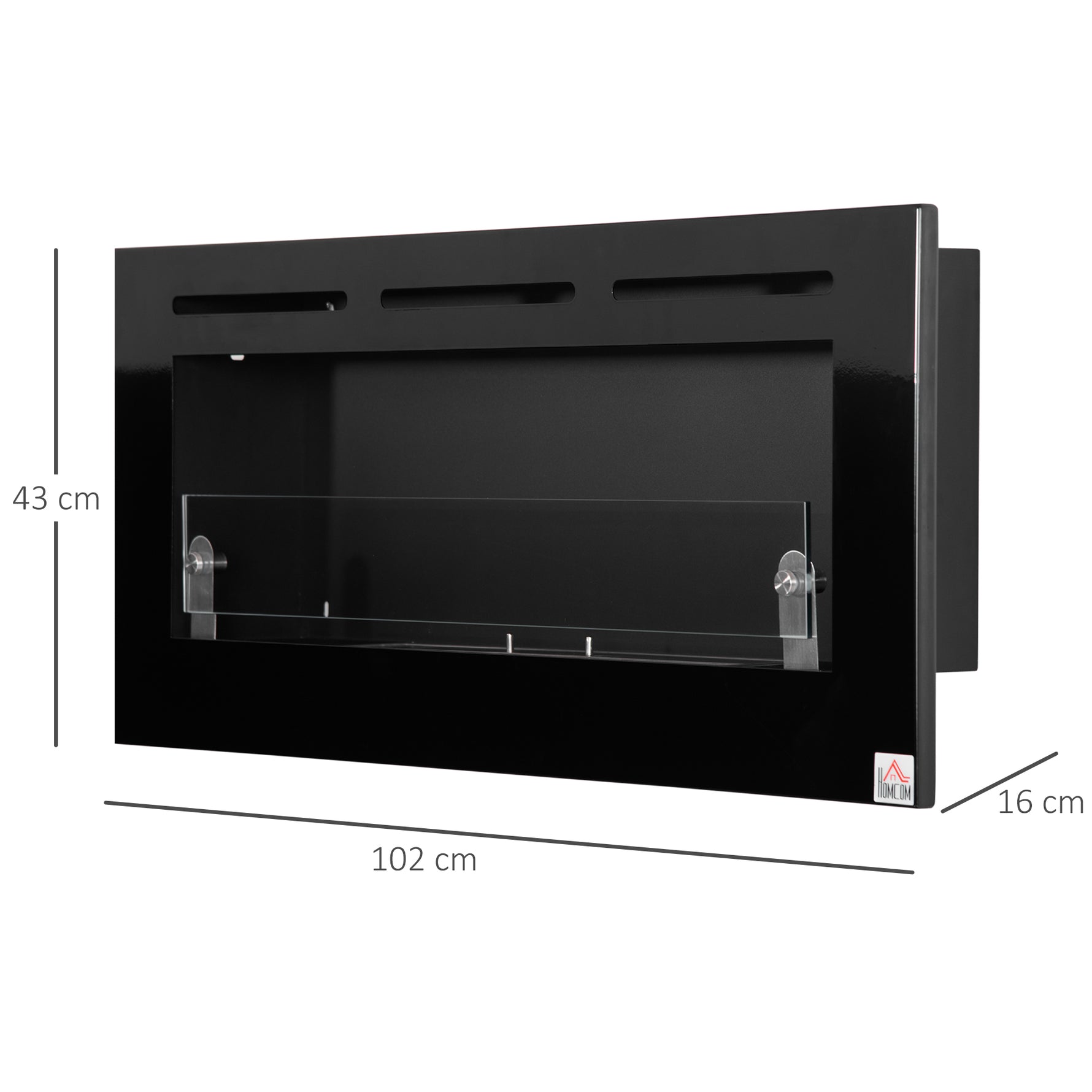 Cheminée bioéthanol Murale encastrable brûleur 2,8 L, environ 3,5 h de durée de combustion dim. 102L x 16l x 43H cm Couverture 25-30 m² Métal