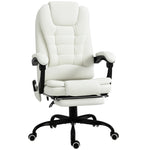 Fauteuil de Bureau Massant 7 Points, Chaise de Bureau Ergonomique avec Repose-pieds Rétractable, Dossier Inclinable 155°, Hauteur Réglable, Pivotant à 360°, télécommande Filaire, Blanc