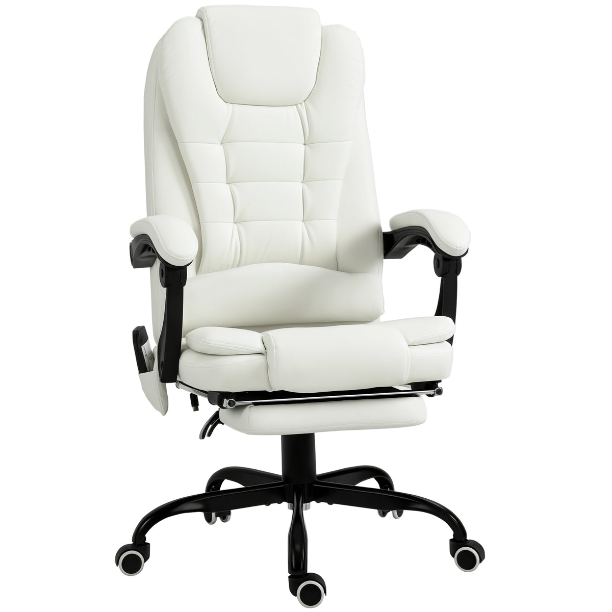 Fauteuil de Bureau Massant 7 Points, Chaise de Bureau Ergonomique avec Repose-pieds Rétractable, Dossier Inclinable 155°, Hauteur Réglable, Pivotant à 360°, télécommande Filaire, Blanc