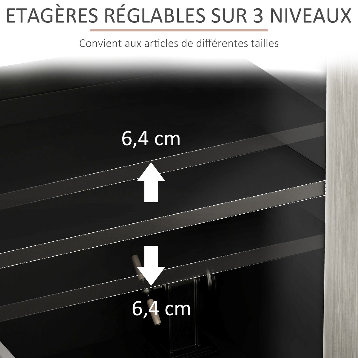 Buffet de cuisine meuble de rangement 2 placards avec étagères réglables, 121 x 37 x 75 cm, noir et aspect bois gris