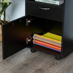Caisson de bureau rangement bureau sur roulettes tiroir placard niche panneaux particules noir