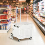 Chariot de courses pliable caddie de courses avec poignée télescopique réglable et couvercle charge max. 80 kg, blanc