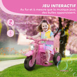 Moto électrique enfants 2-5 ans, 3 roues, 6 V, 3 km/h, avec fonction de bulles, effets lumineux et sonores, rose