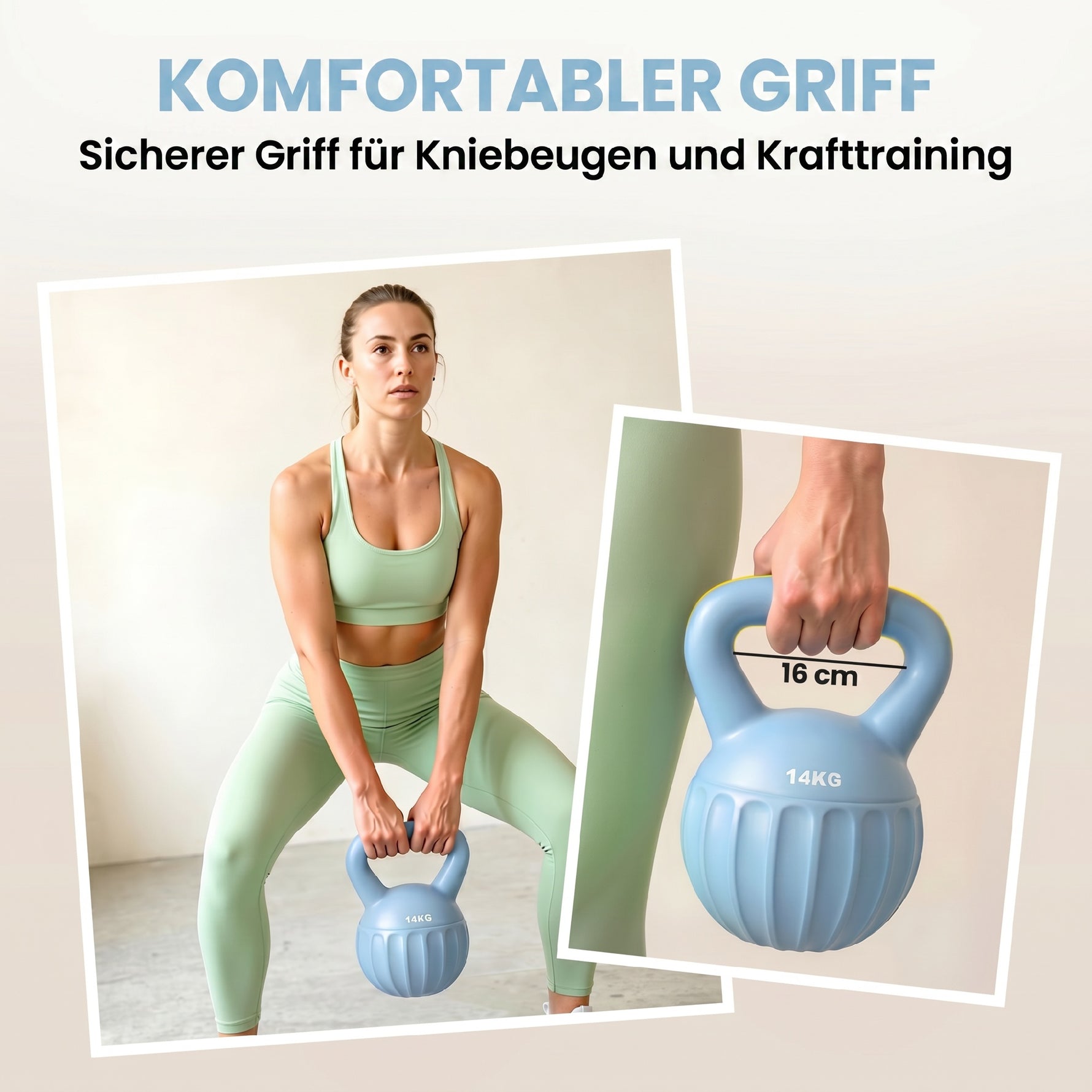 Kettlebell 14 kg, haltère avec poignée Antidérapante, haltère à boule, musculation, entraînement, pour gym, bleu