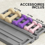 Ensemble d'haltères courtes multicolores total 6 kg avec mallette 6 haltères 0,5kg, 1kg, 1,5kg rose, violet, café