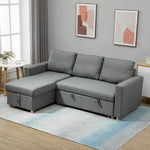 Canapé d'angle convertible canapé lit canapé 3 places modulable avec méridienne réversible, coffre de rangement intégré et 3 coussins de dossier, tissu aspect lin, gris