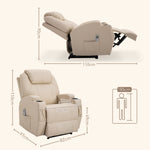 Sillón de lujo de relax y masaje, reclinable, con reposapiés eléctrico y tapizado sintético color crema