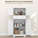 Armoire de cuisine buffet cuisine avec placards, étagères réglables, tiroir, 60 x 30 x 128 cm, blanc