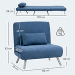 Fauteuil convertible 1 place, fauteuil-lit clic-clac 3 en 1 avec dossier réglable, oreiller, assise large, bleu