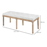 Banc bout de lit banquette capitonnée style vintage français revêtement tissu aspect lin pieds en bois massif crème