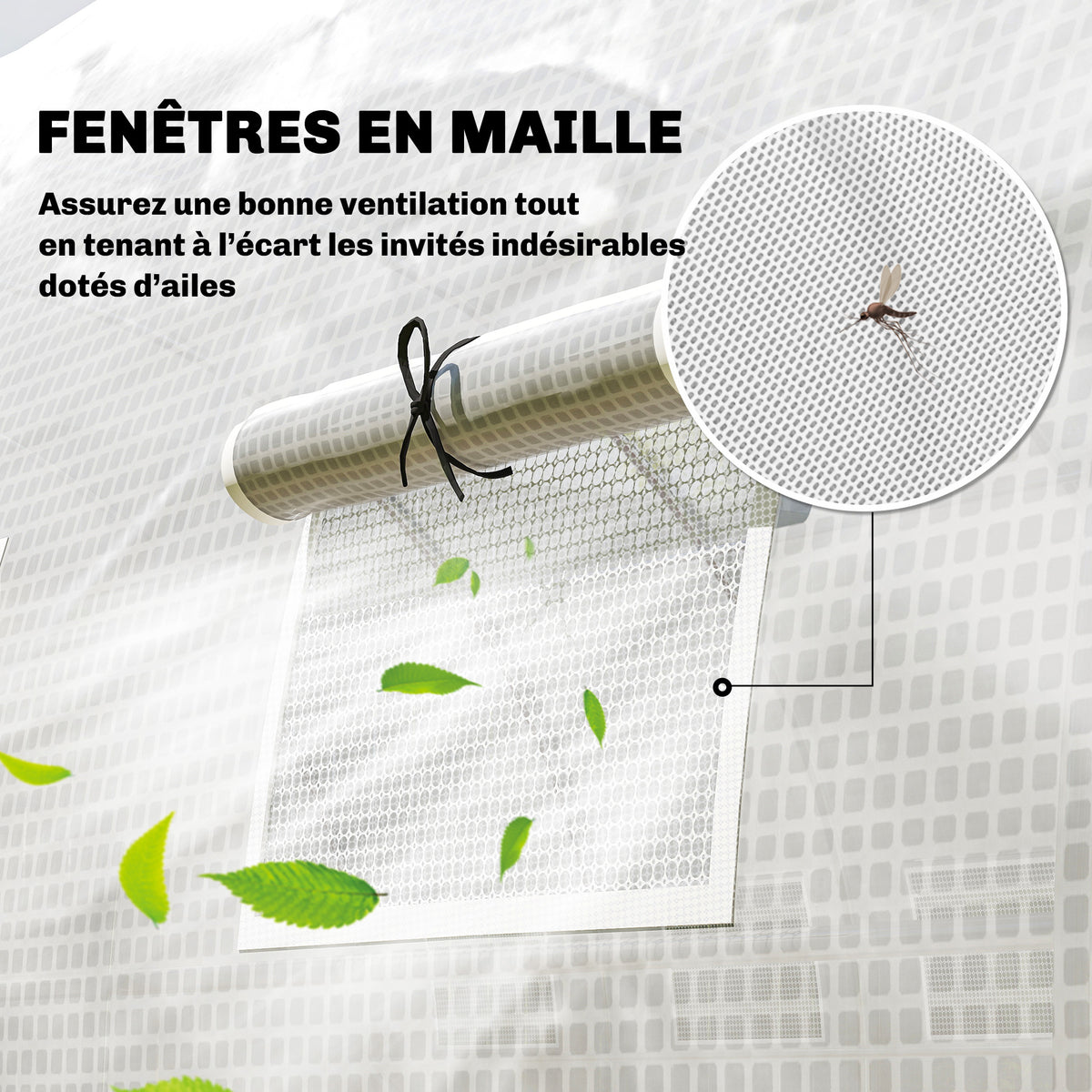 Serre de jardin tunnel 24m² 8L x 3l x 2H m - 16 fenêtres, Porte zippée enroulable acier galvanisé, bâche PE, Blanc