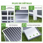 Poulailler en bois XL avec nichoir 3 compartiments tiroir amovible toit imperméable porte-rampe 100x86x100cm gris