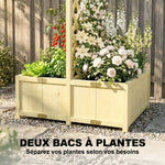 Jardinière avec Treillis Carré Potager Bois Pliable Double Bac à Fleurs pour Plantes Grimpantes 73 x 70 x 170 cm Naturel