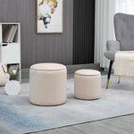 Lot de 2 poufs tabourets repose-pieds coffre de rangement en tissu aspect velours côtelé Ø40 cm et Ø30 cm, crème