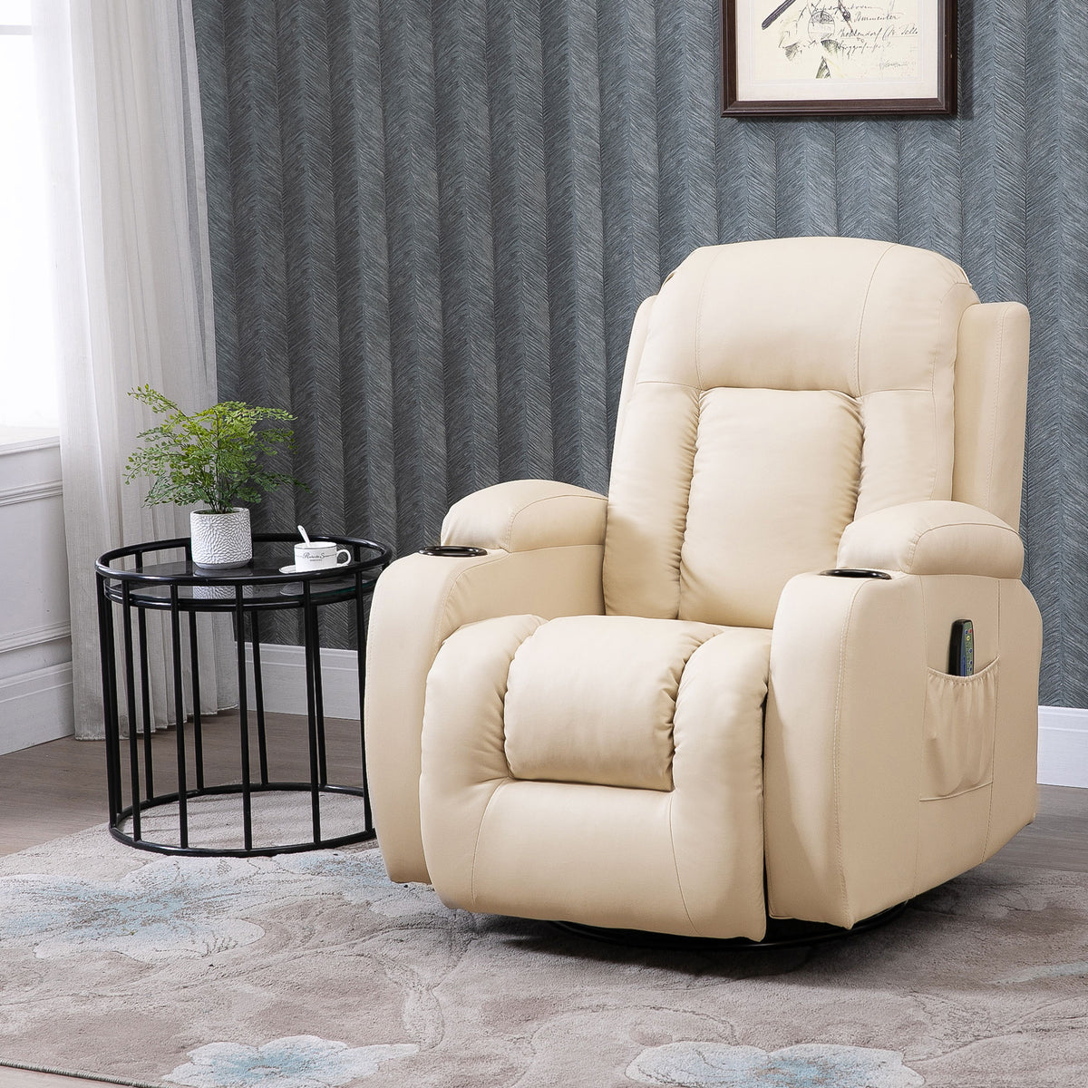 Fauteuil de Massage et Relaxation Chauffant 360° pivotant inclinable manuellement Repose-Pied télécommande