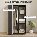 Armoire penderie vêtement dressing mobile 4 roulettes tringle à vêtements et étagères ouvertes 80 x 40 x 128 cm noir
