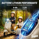 Elektrisches Kinder-Motorrad VESPA lizenziert 6V 2-Sitzer, Geschwindigkeit 3-5 km/h, Sanftanlauf, Creme