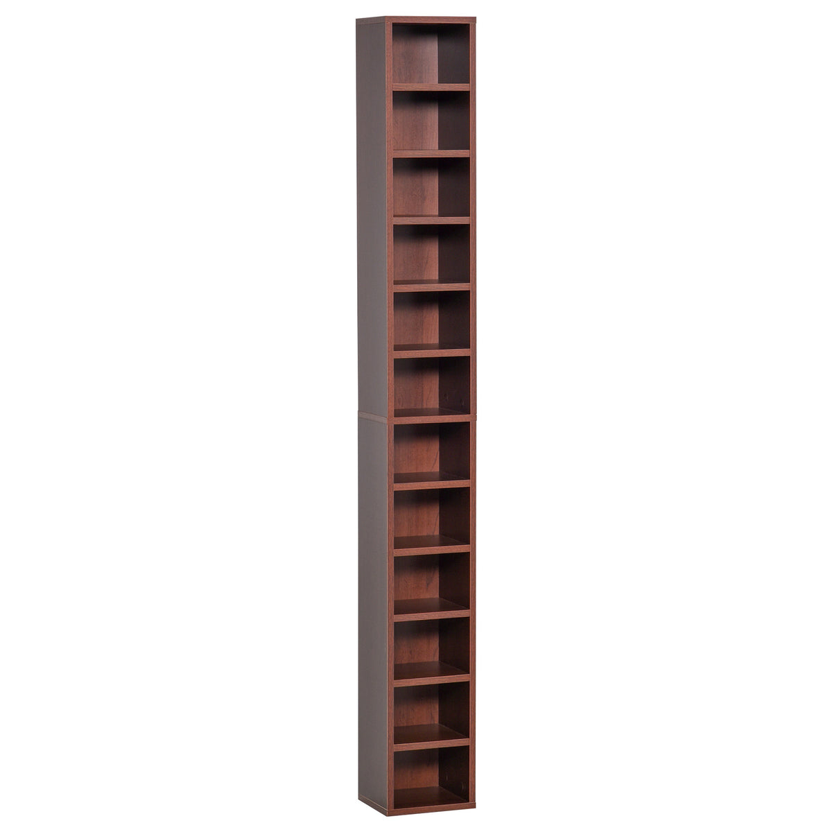Opbergmeubel voor cd's en dvd's, kolomkast, opbergkast met 12 vakken, max. capaciteit 204 cd's, 21 x 20 x 175 cm, bruin