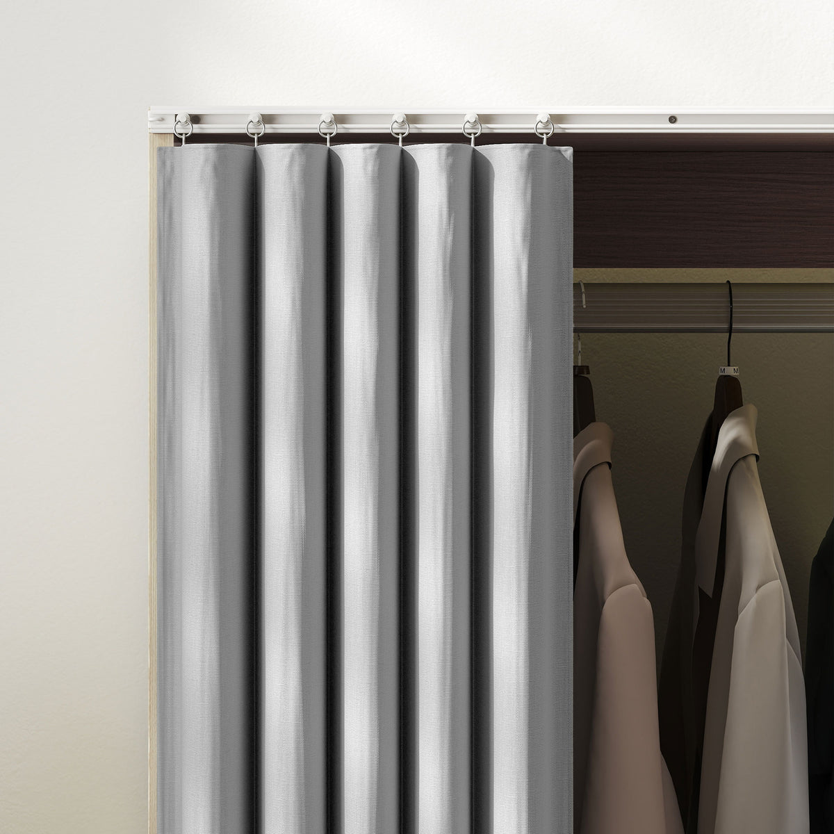 Mobile wardrobe storage cabinet with curtain, hanging rod, 60 x 40 x 128 cm, natural wood effect