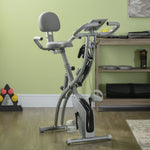 Vélo d'Appartement Pliable 4-en-1 - Ergomètre Magnétique Silencieux pour Maison avec Cordes de Résistance - Sport Maison et Cardio-training avec Roulettes, Selle Confort et LCD, Max 120kg, Gris