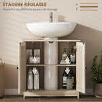 Meuble sous Lavabo, Meuble de Salle de Bain Placard à 2 Portes, Étagère Réglable, Anti-Humidité, 60 x 30 x 60 cm, Gris