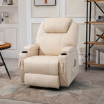 Sillón de lujo de relax y masaje, reclinable, con reposapiés eléctrico y tapizado sintético color crema