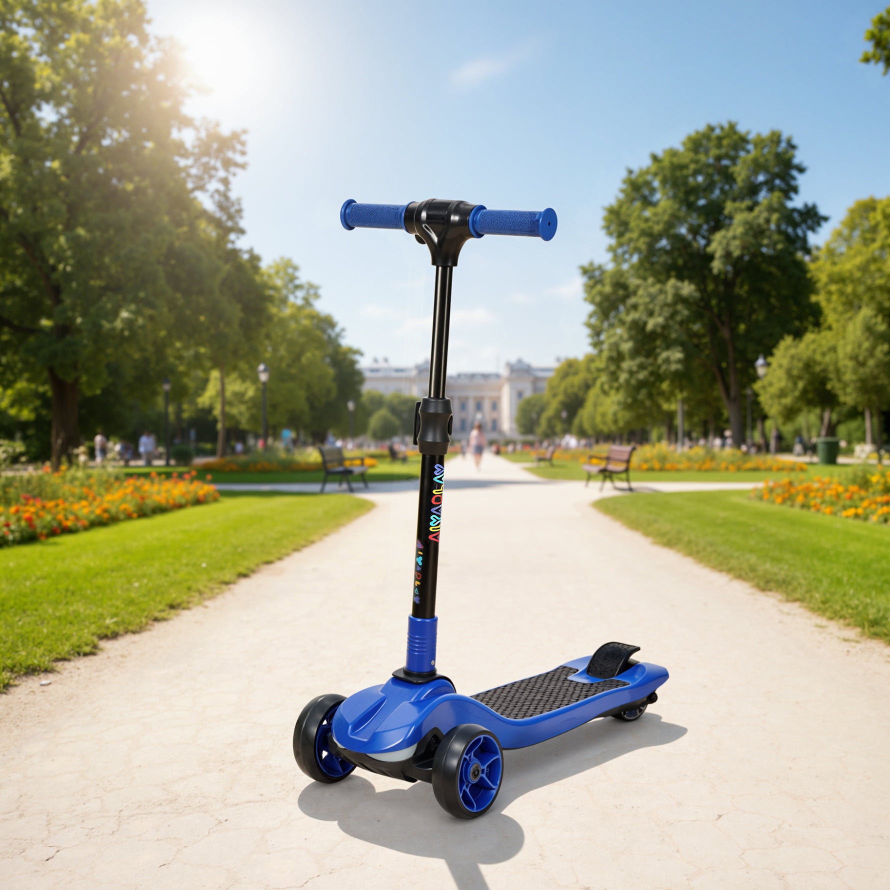 Trottinette électrique pour enfants 6+ ans, pliable 3 roues démarrage zéro, vitesse maximale 8 km/h 64 x 29 x 83 cm bleu