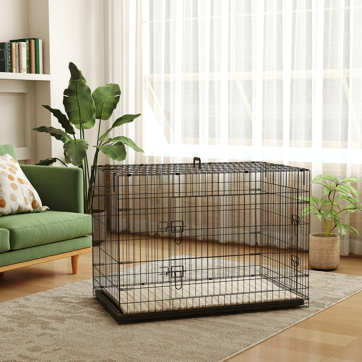Gabbia trasportino pieghevole per cani con maniglia, vassoio rimovibile, cuscino incluso 105 x 70 x 75 cm nero
