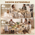 Mesa de comedor extensible ovalada para 4 a 6 personas, mesa de cocina 120-160 cm, bordes redondeados, roble