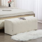 Banc bout de lit, banquette rembourrée, style moderne, ottoman en tissu aspect lin, 110 x 40 x 44 cm, crème