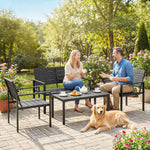 Salon de Jardin Extérieur 4 Pièces, Canapé 2 Places, 2 Chaises, Table Basse, Mobilier de Jardin en HDPE Effet Bois Noir
