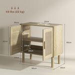 Meuble salle de bain sous lavabo meuble sous lavabo portes en rotin pieds bois de pin 2 niveaux 60 x 30 x 60 cm chêne