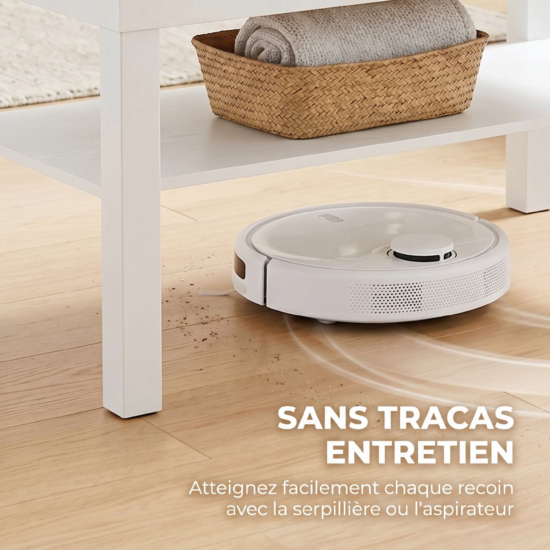 Table basse de salon, table d'appoint rectangulaire à 2 niveaux avec étagère de rangement, 90x45x44,5cm, blanc