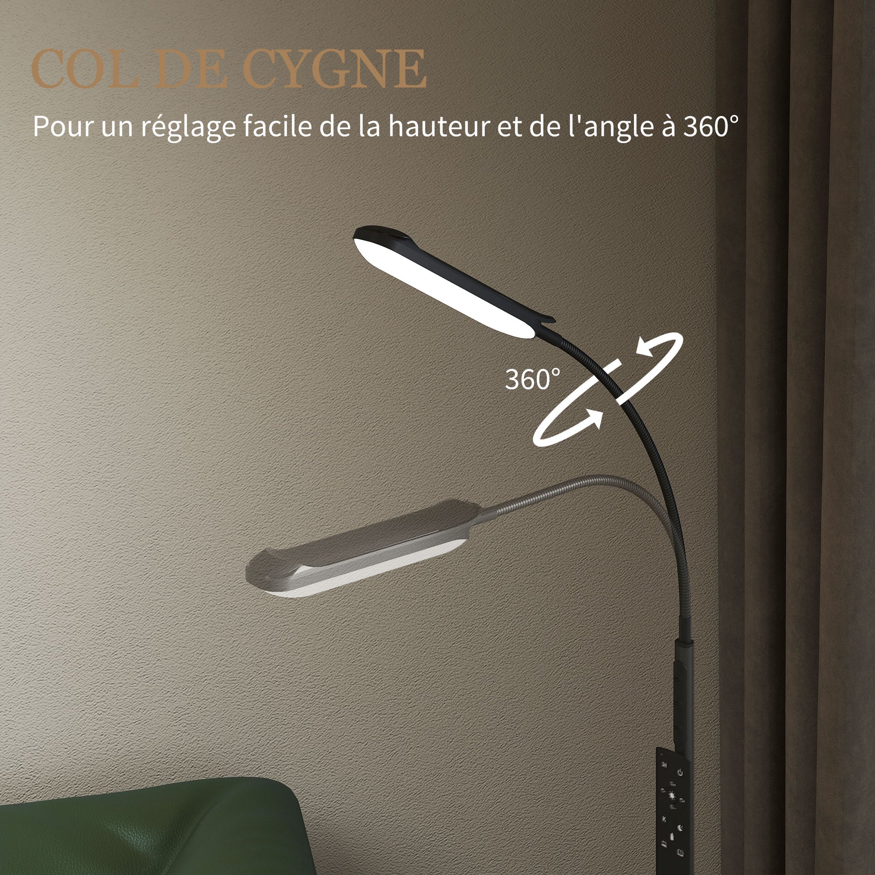Lampadaire sur pied de salon avec télécommande, contrôle tactile, température couleur et luminosité réglables, noir