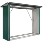 Abri-bûches Couvert Support pour Bois de Chauffage Plancher Surélevé Toit Incliné, Acier Galvanisé 213x66,5x150cm Vert