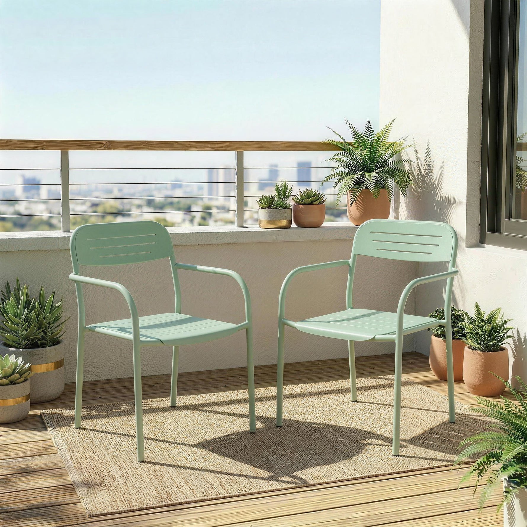 Lot de 2 Chaises de Jardin Salon de Jardin Empilable Résistant aux Intempéries avec Accoudoirs 56x58x78cm Vert