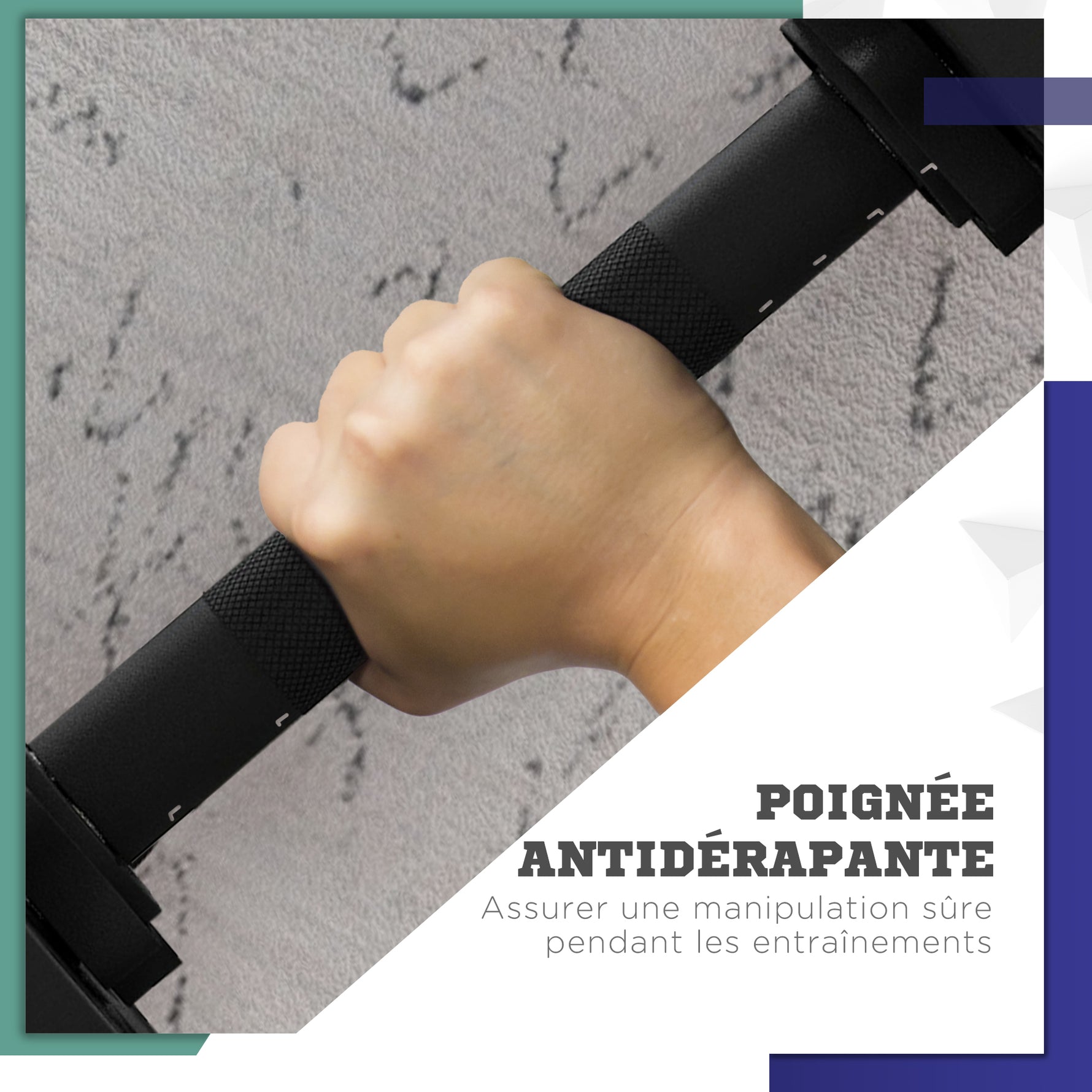 Haltères 2 en 1 réglables, haltères libres avec poignées antidérapantes, 15KG - Barres incluses