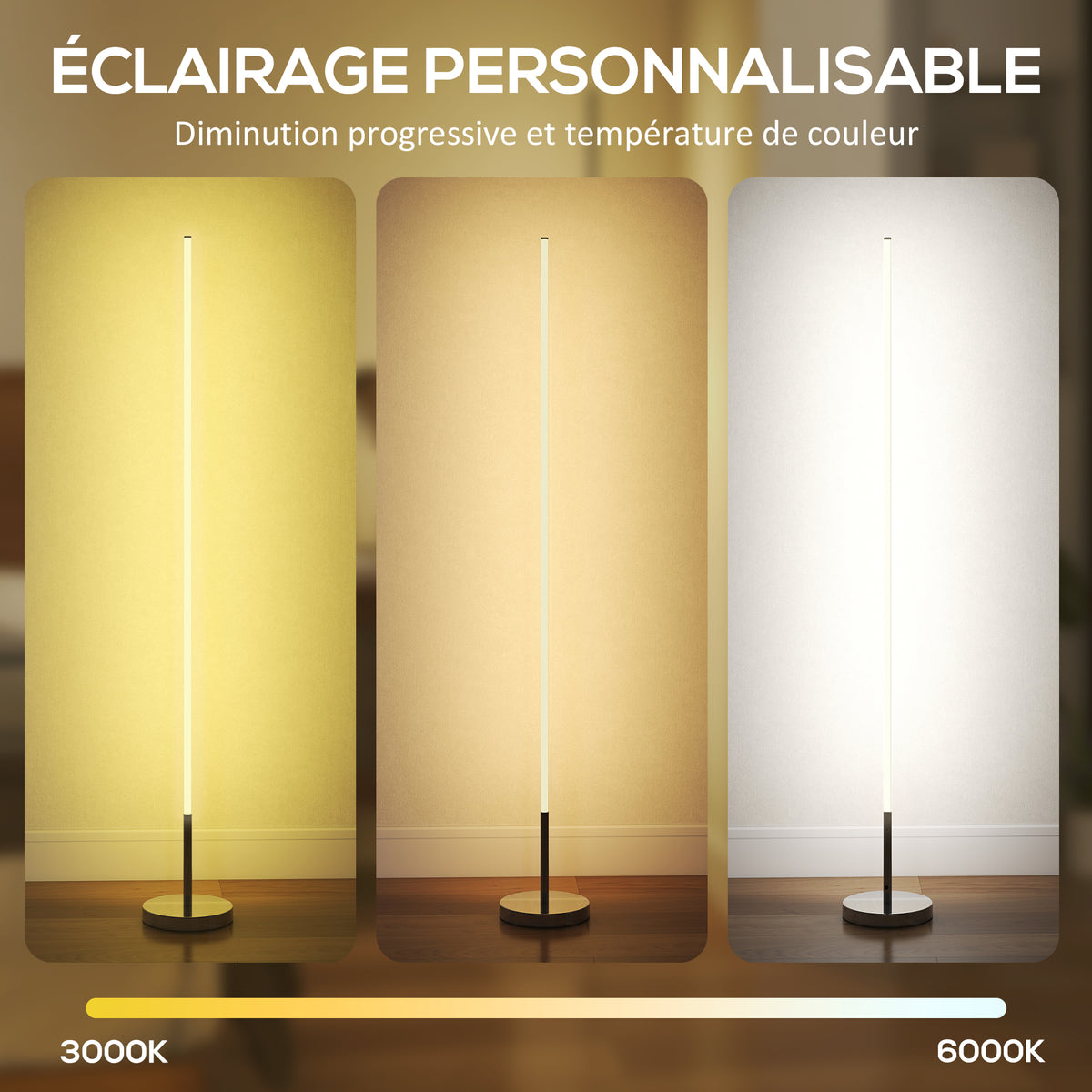 Lampadaire LED, lampadaire sur pied salon à intensité variable, télécommande, interrupteur à pied, Ø20x150cm, argent