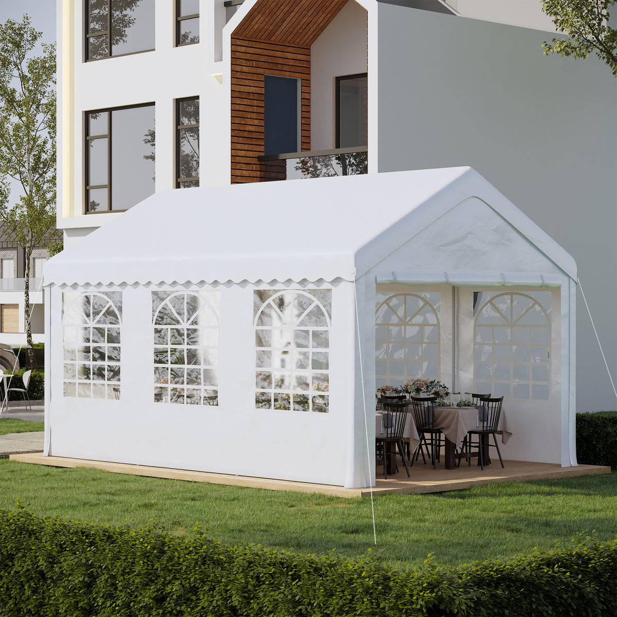 Tente de réception chapiteau de jardin chapiteau barnum 4 parois amovibles portes zippées idéal pour fête mariage soirée 6 x 4 x 2,8 m acier toile polyéthylène 180 g/m² blanc