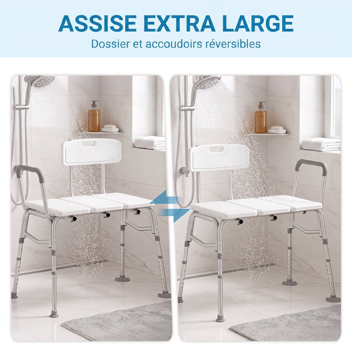 Banco de Transferencia para Bañera, Altura Ajustable en 10 Niveles, Asiento Ancho, Respaldo, Apoyabrazos, 86x60x89-101cm, Blanco