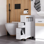 Badezimmer-Rollwagen, WC-Schrank, offenes Regal mit 2 Schubladen, 16 x 52 x 71,5 cm, weiß