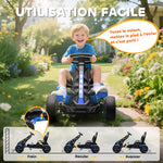 Kart à pédales pour enfants, karting enfant 3 à 6 ans avec roue libre, frein, roues EVA antidérapantes, bleu