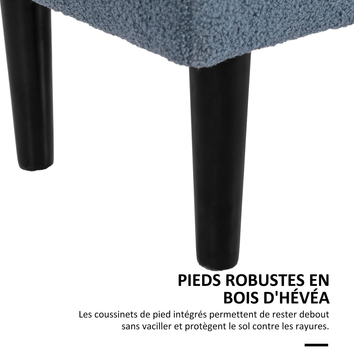 Banc de rangement coffre de rangement revêtement bouclette, pieds en bois de caoutchouc 95 x 38 x 45 cm bleu