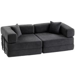 Canapé Convertible 2 Places, Canapé-Lit en Chenille 198 cm, Assise et Accoudoirs Larges, 2 Coussins, Gris Foncé